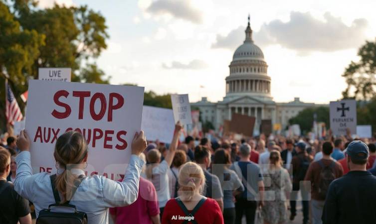 Évangéliques protestant contre les coupes de l'USAID à Washington.