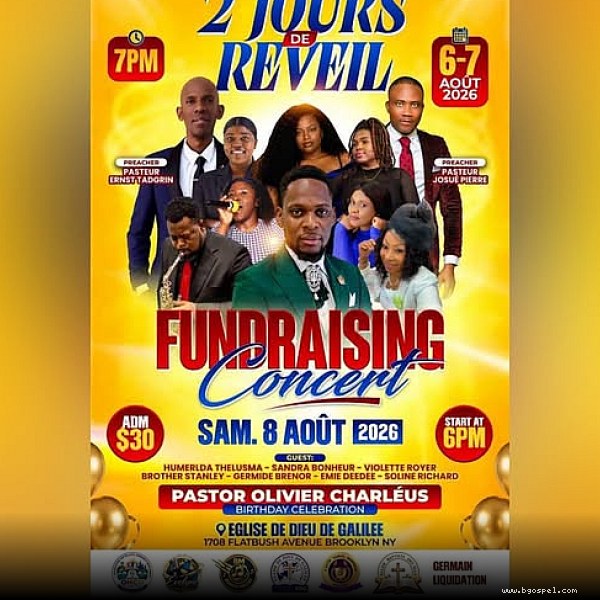 Affiche de l'événement - Concert Gospel à Brooklyn 2026 – Pastor Olivier Charléus
