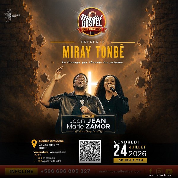 Affiche de l'événement - Concert Gospel Miray Tonbé avec Jean Jean et Marie Zamor
